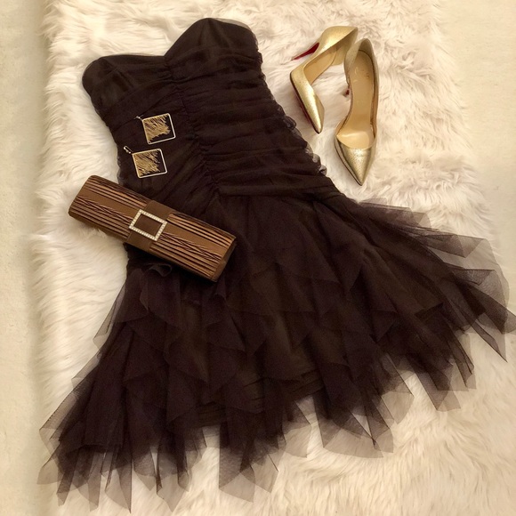 Betsy and Adam Strapless ruffles brown dress Sz 6 - Picture 3 of 8
